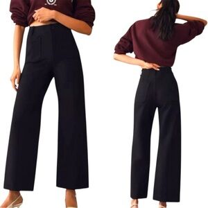 Anthro Maeve The Colette Ponte Crop Wide-Leg Pants Black 27